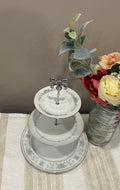 Vintage Three-Tier Plate Stand - Blue Florals with Silver Hardware