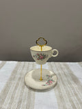 Vintage Two-Tier Plate Stand - Pink Florals with Gold Edging