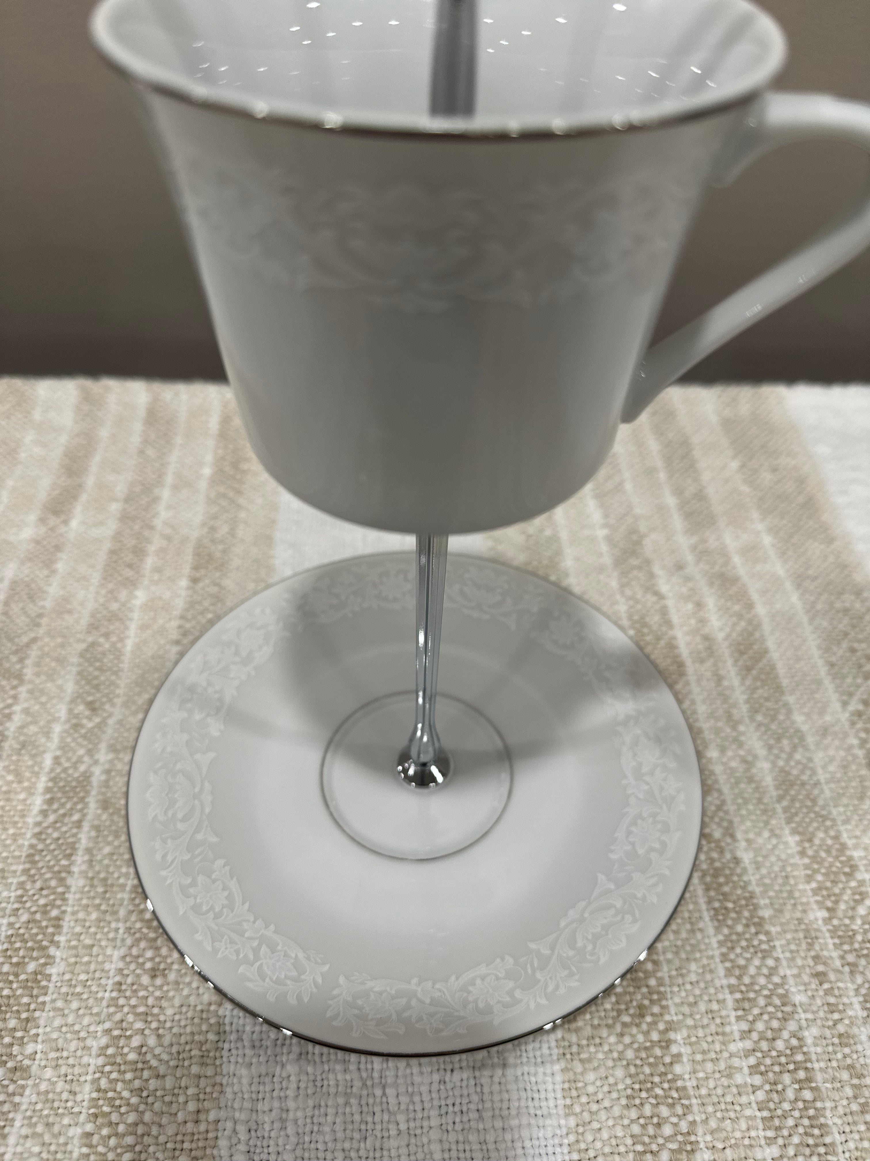 Vintage Two-Tier Plate Stand - White details with Silver Edging