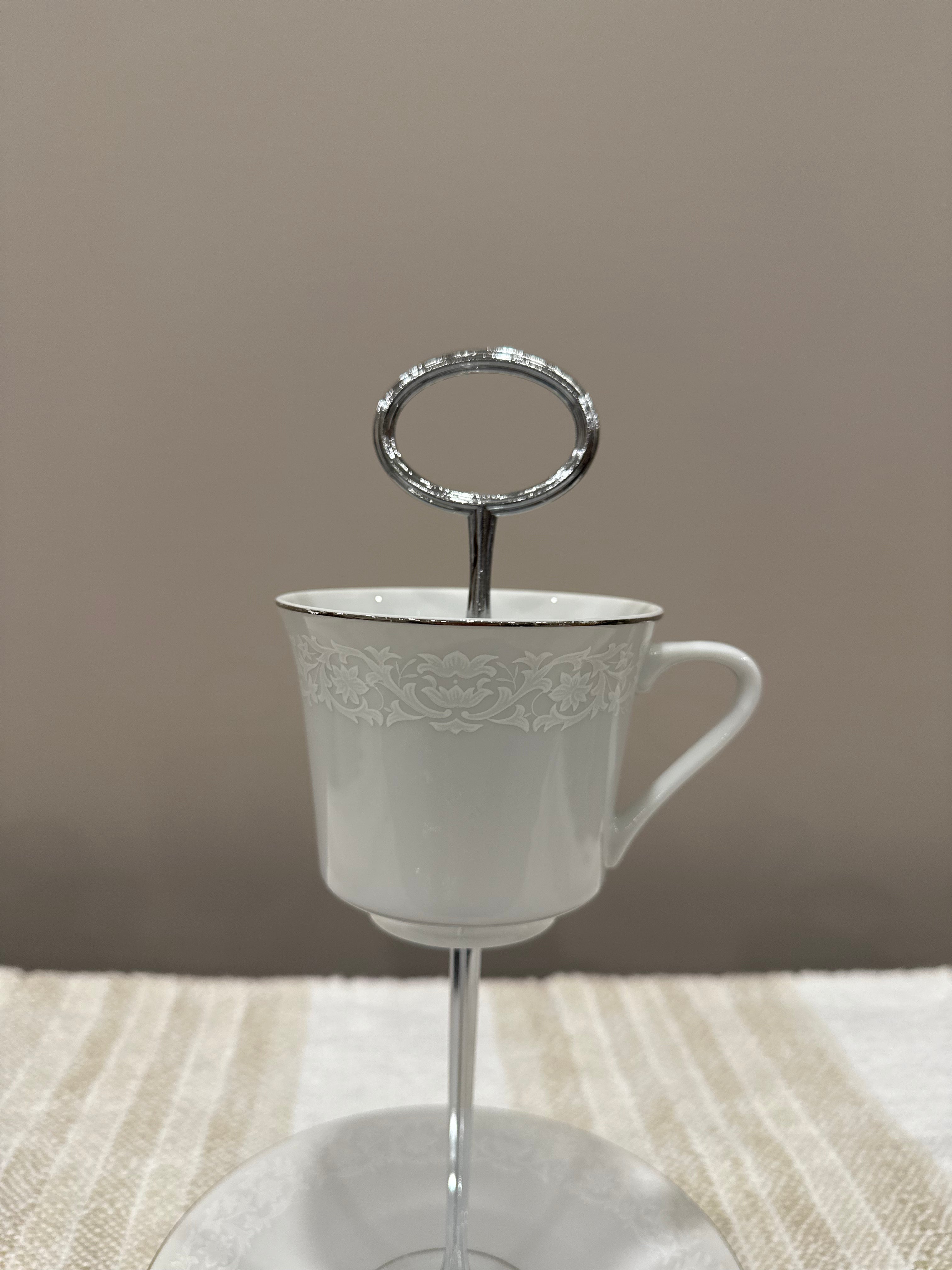 Vintage Two-Tier Plate Stand - White details with Silver Edging
