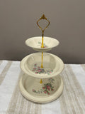 Vintage Three-Tier Plate Stand - Pink Florals and Gold Hardware
