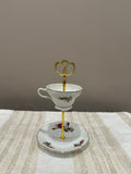 Vintage Two-Tier Plate Stand - Rose Florals with Gold Hardward