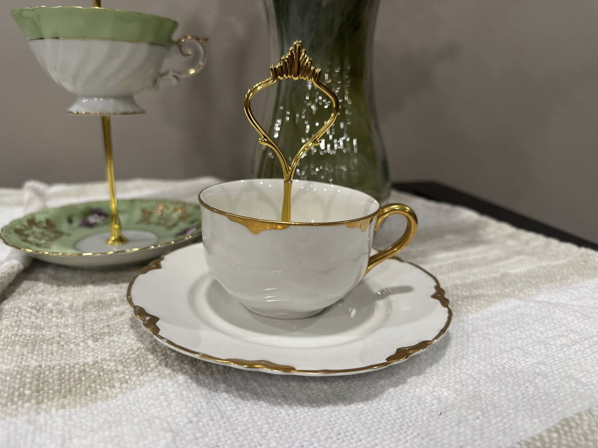 Vintage China Teacup and Saucer with Gold Rim